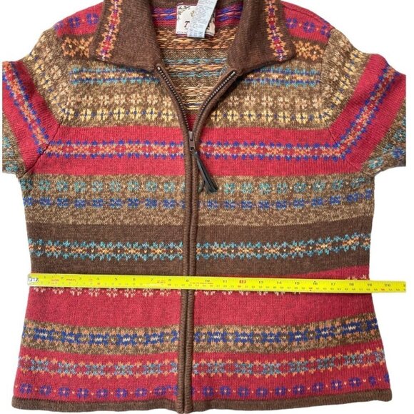 Vintage TIARA INTERNATIONAL Women's Zip Sweater Large Nordic Tribal Red Multi - Picture 8 of 14